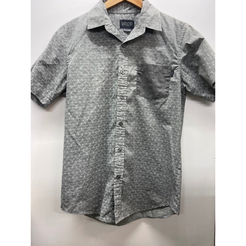Valor Collective Mens Grey Whale Tail Print Short Sleeve Button Down Shirt Small